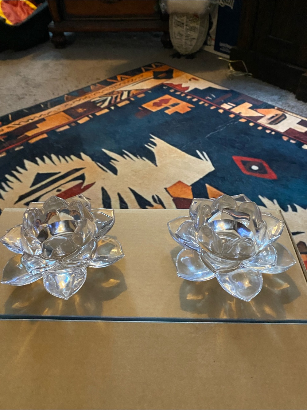 PartyLite Clear Glass Lotus Flower Votive Holder Pair